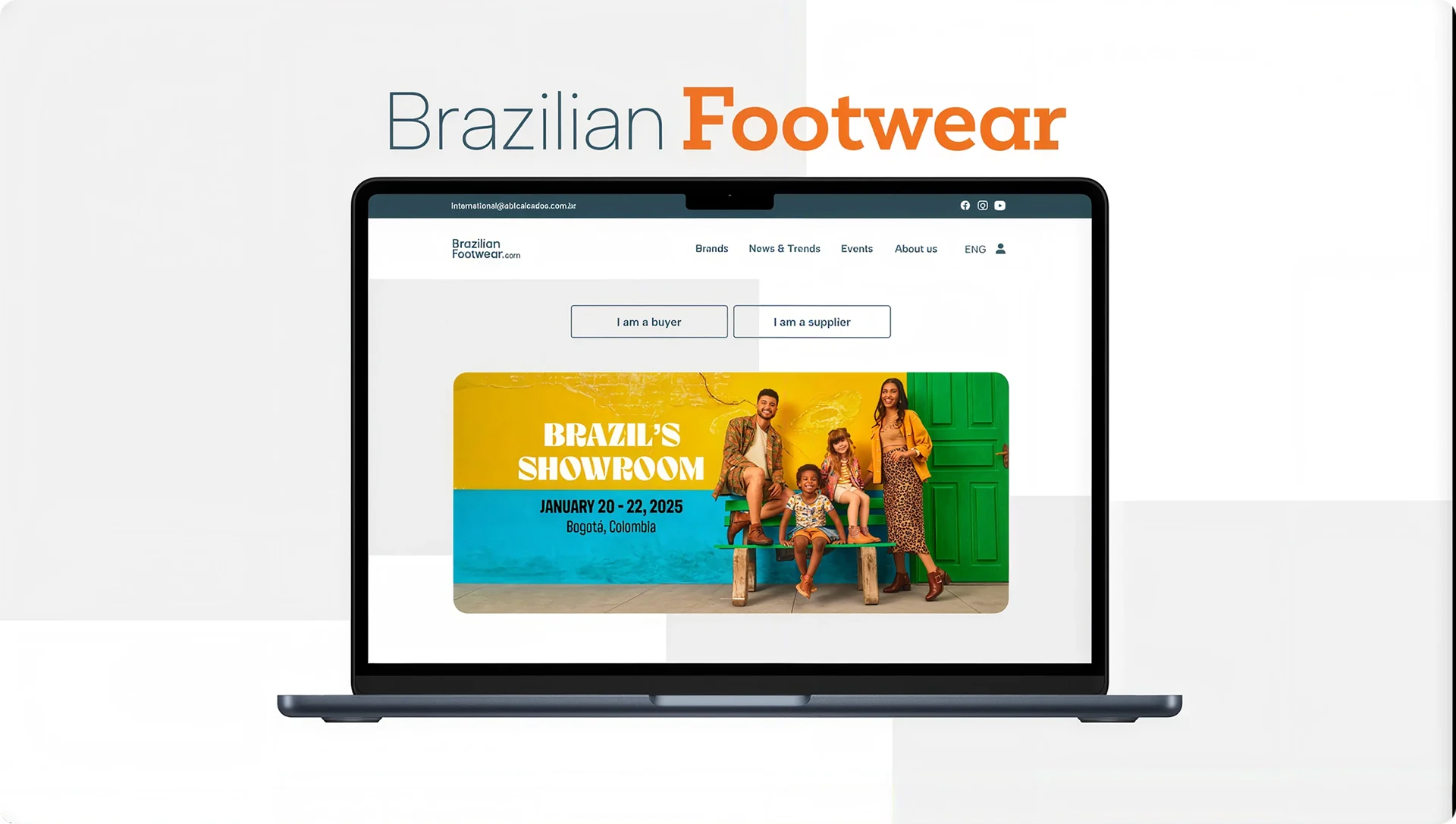 Home da plataforma Brazilian Footwear em um notebook.