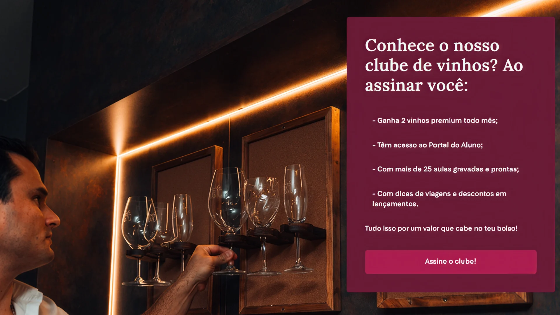 Bloco do clube de vinhos, com os benefícios da assinatura.